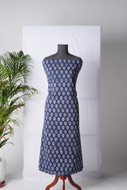 Rustic Bloom Indigo Blue Cotton Hand Block Printed Unstitched Suit Set